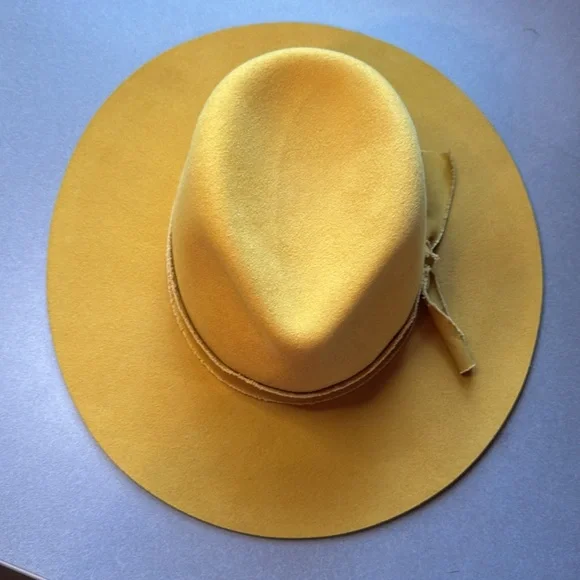 Olive & Pique Kaia Panama Hat Mustard Yellow Wool Western Boho Rancher - Picture 2 of 6